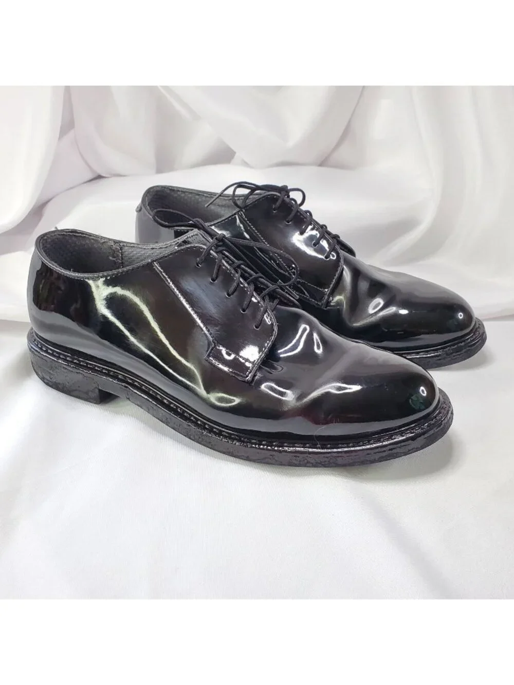 Bates High Gloss Black Oxford Dress Shoes Military Duty Mens 9.5E Vibram Leather